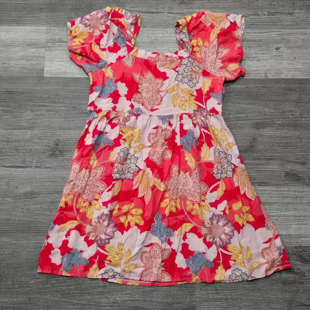 O'Neil Becka Antalya Floral Print Short Flutter Sleeves Empire Waist Dress